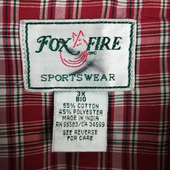 Fox Fire Mens Shirt Button Down Western Pearl Snaps Red Plaid Long Sleeve Big 3X - Picture 11 of 11